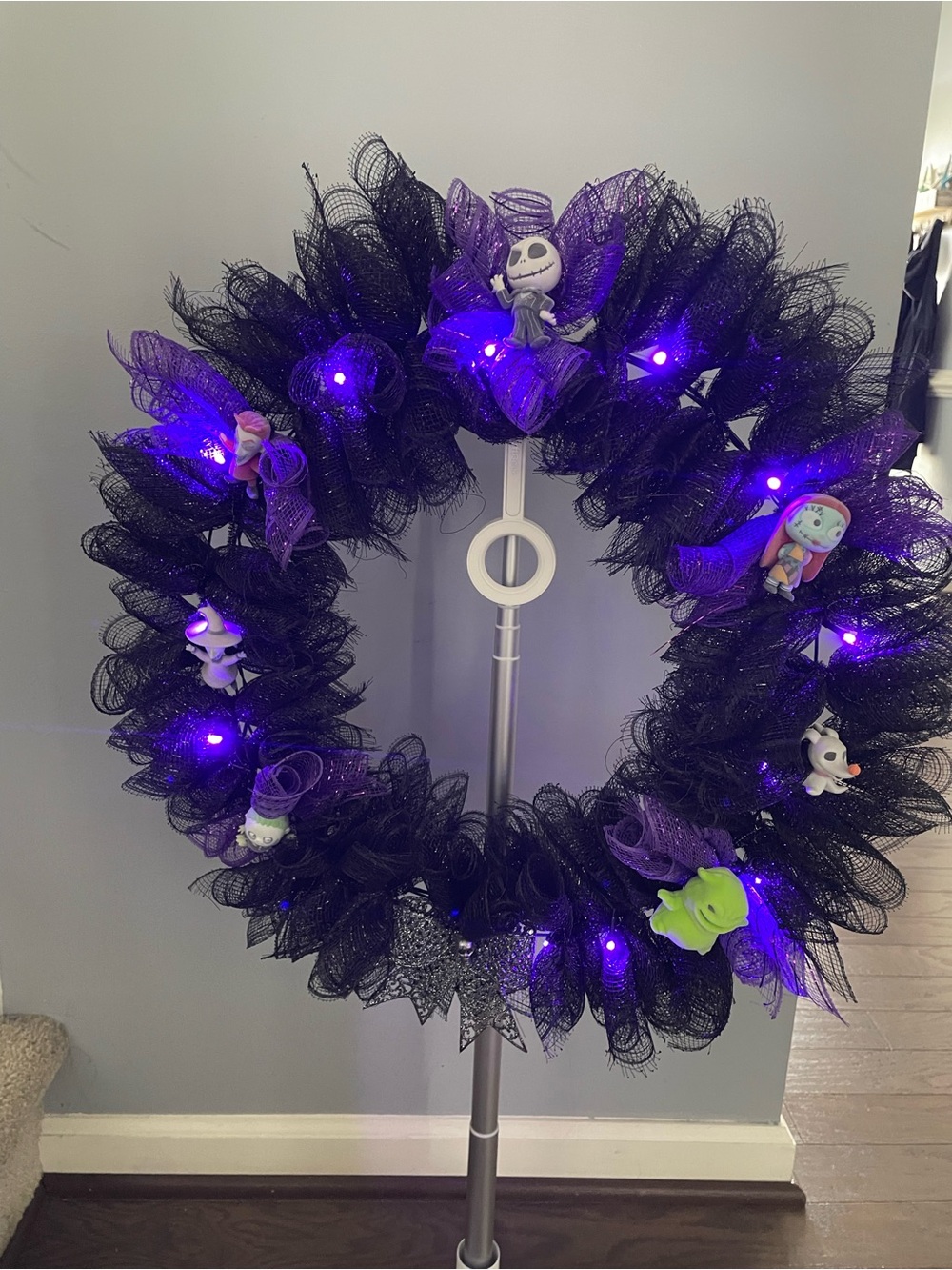 Nightmare before Christmas inspired Deco Mesh Wreath with Night Lights